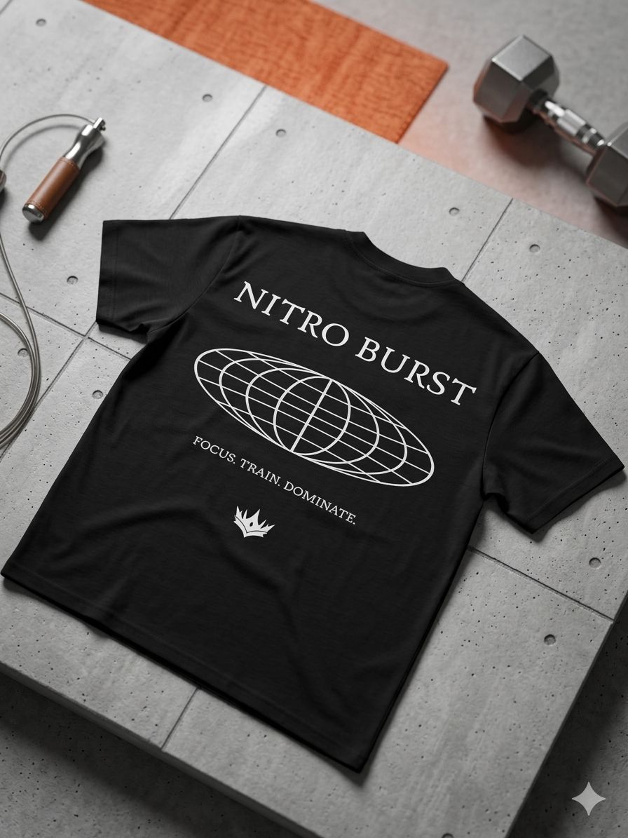 Playera Oversize Gym Nitro Burst – Focus Train Dominate (Negra)